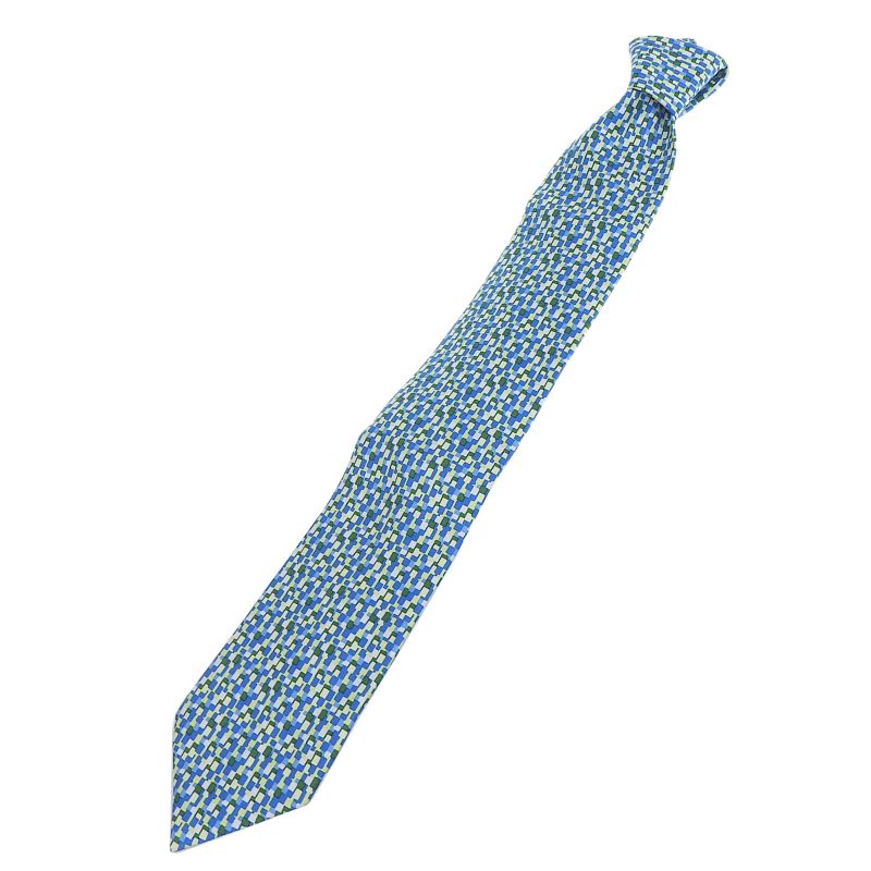 Hermes 5089 PA 100% Silk All-over Logo Print Tie Blue Green Multi — view 2