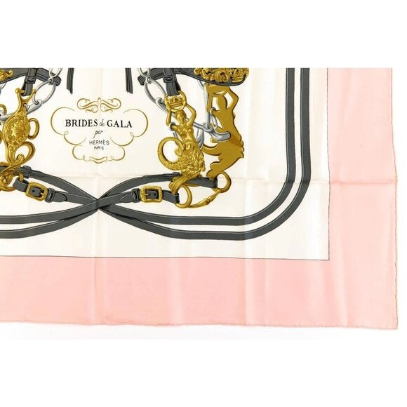 Hermes Silk Scarf Carre 90 Brides de GALA by Hugo Grygkar Pink White — view 6