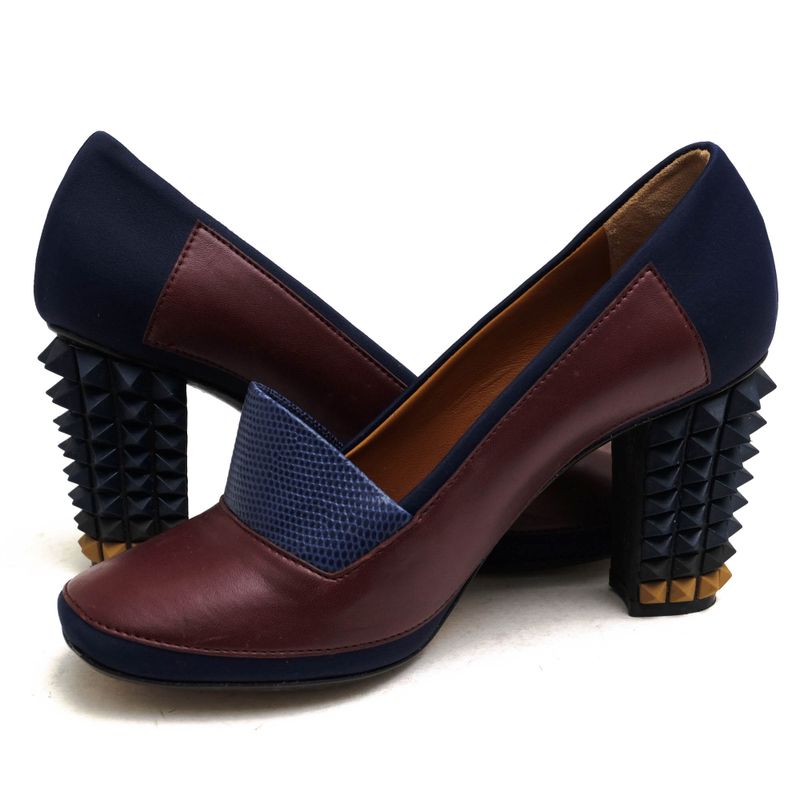 Fendi Pumps Shoes Women Leather Navy Blue High Heels Bicolor Studded — view 3