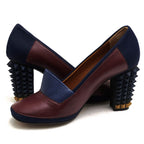 Fendi Pumps Shoes Women Leather Navy Blue High Heels Bicolor Studded — view 3