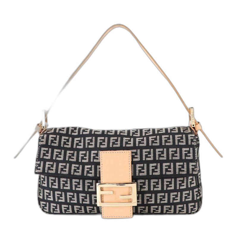 Fendi Zucchino Mamma Bucket Shoulder Bag Canvas Leather Black Gold Main Item: