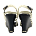 Chanel Sandals Shoes Lambskin White Black Coco Mark Braided Wedge Sole — view 5