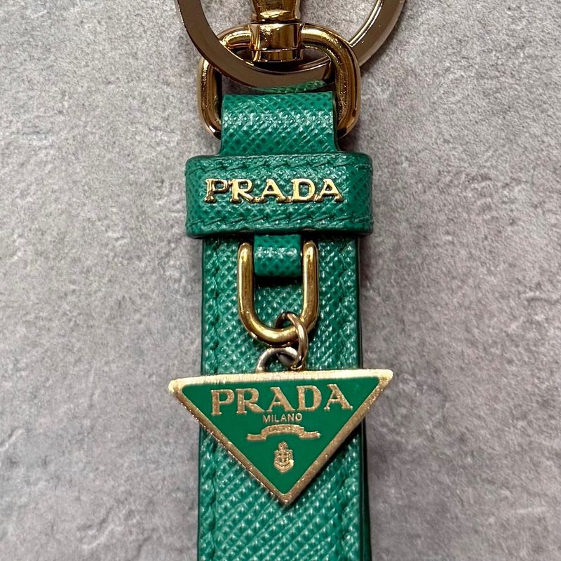 Prada Triangle Logo Plate Key Ring Holder Saffiano Leather 1 Pp142 Green — view 7