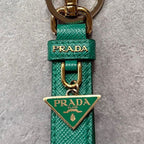 Prada Triangle Logo Plate Key Ring Holder Saffiano Leather 1 Pp142 Green — view 7