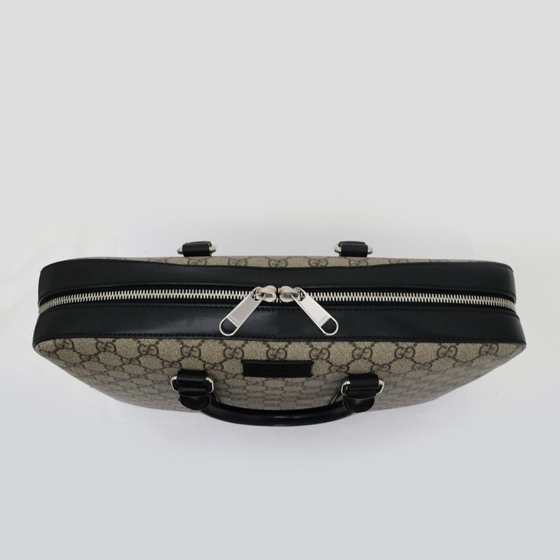 Gucci GG Supreme 2way Briefcase Bag Beige Black Leather — view 8