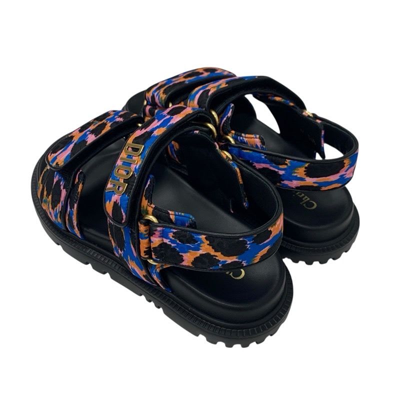 Christian Dioract Sandals Shoes Leather Black Multicolor Logo Velcro Strap — view 4