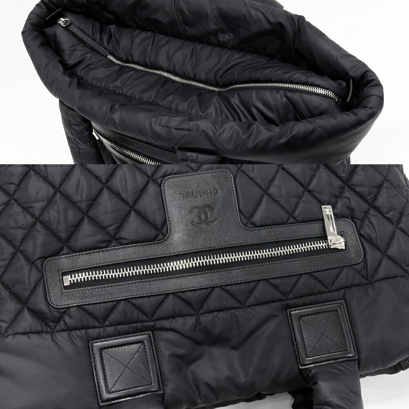 Chanel Hand Tote Bag Coco Cocoon Medium MM Nylon Calf Black Bordeaux — view 8