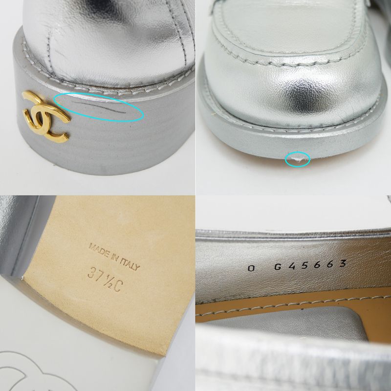Chanel CC Logo Leather Loafers Silver Gold Hardware 37 1 2 — view 9