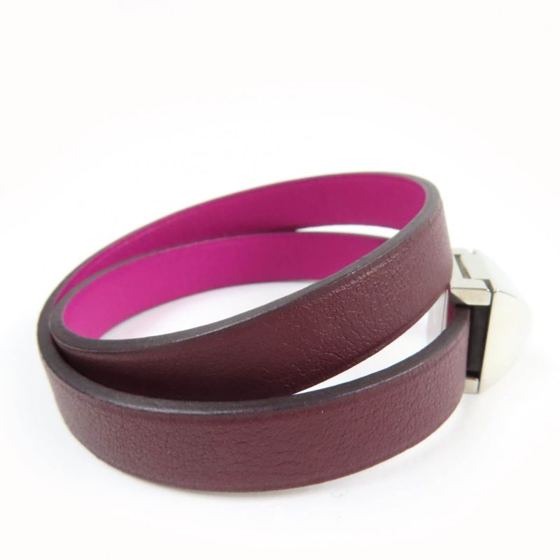 Hermes Medor Infini Dubretour Bracelet Leather Silver Hardware Bangle Purple T3 — view 5