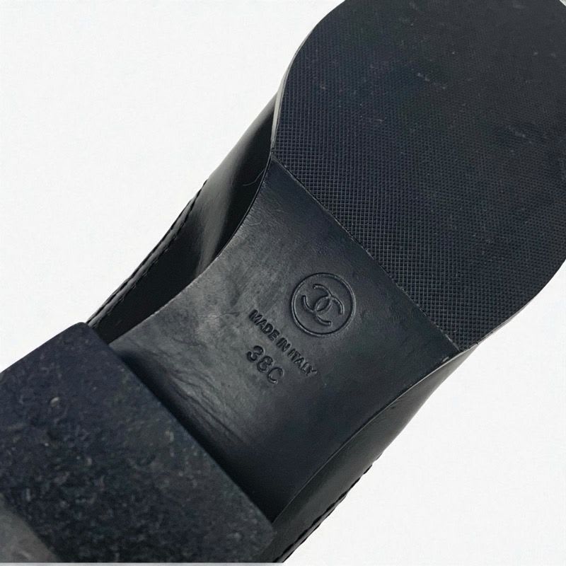 Chanel Boots Short Shoes Tweed Black Navy Brown Logo Belt — view 9