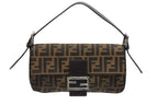 Fendi Mamma Baguette Bag Zucca Pattern Canvas Leather Brown Silver