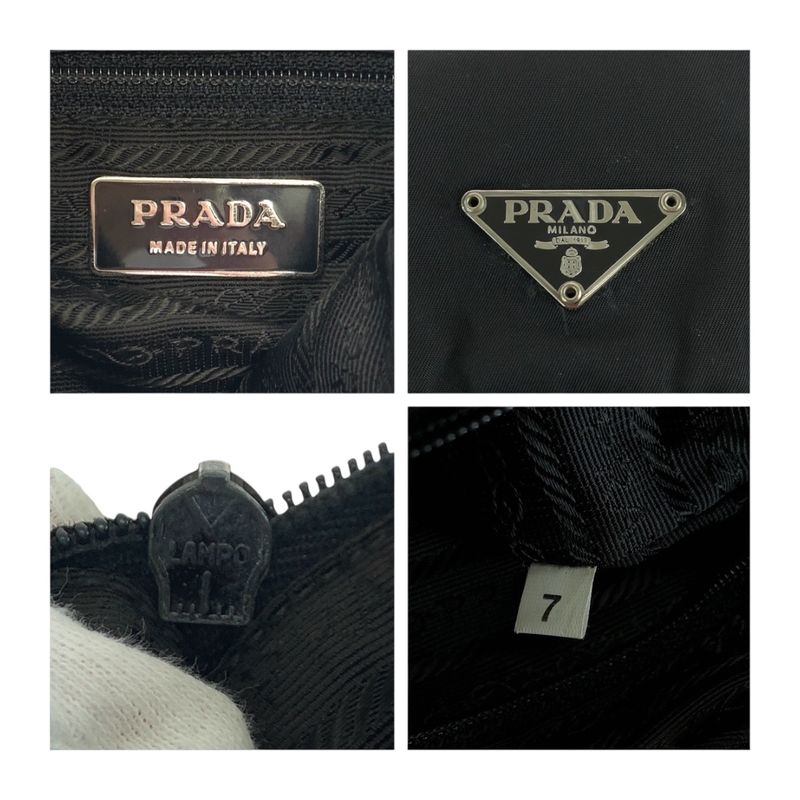 Prada Tessuto Triangle Logo Plate Black Silver Hardware Nylon Bt0173 — view 4