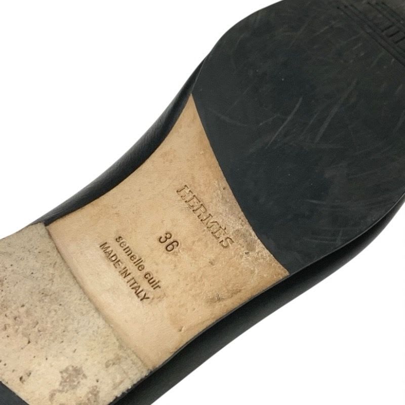 Hermes Colette Loafer Leather Shoes Black Silver Moccasin Flat — view 8