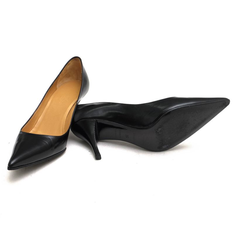Hermes Pumps Shoes Women Leather Black Pointed Toe — view 5