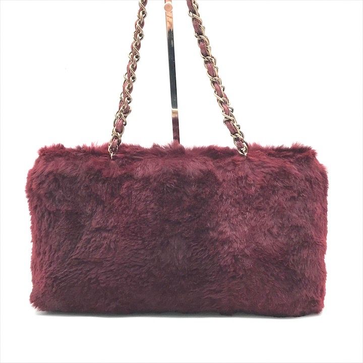 Chanel CC Logo Rabbit Chain Shoulder Bag Wine Red Gold Vintage — view 3