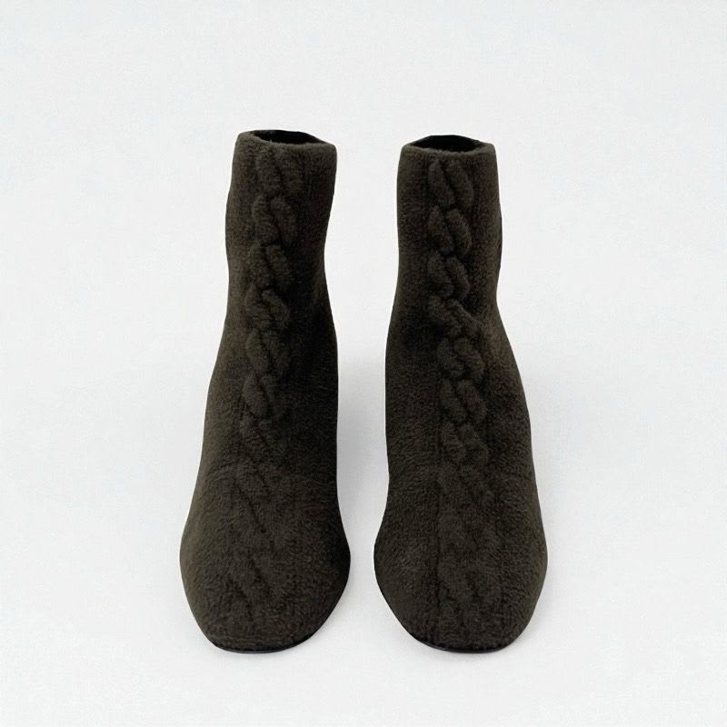 Hermes Volver Boots Short Shoes Fabric Leather Khaki Exlibris Knit — view 2