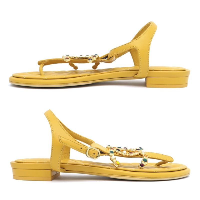 Chanel Flat Sandals Yellow 38 C Visual Coco Mark Shoes — view 3