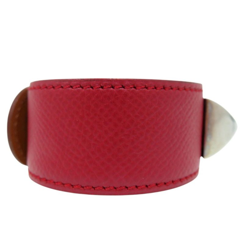 Hermes Medor Bangle Leather Metal Red Engraved D 0564 — view 6