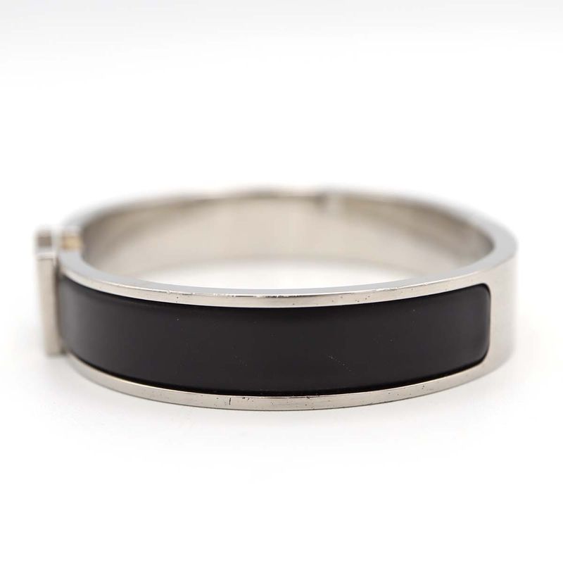Hermes Click H GM Logo Bangle Bracelet Silver Color And Black Accessories — view 8