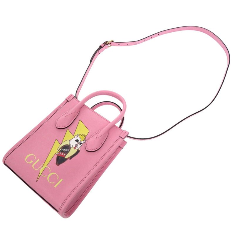 Gucci Bananya Collaboration Leather 2-way Handbag Pink 0727 — view 4