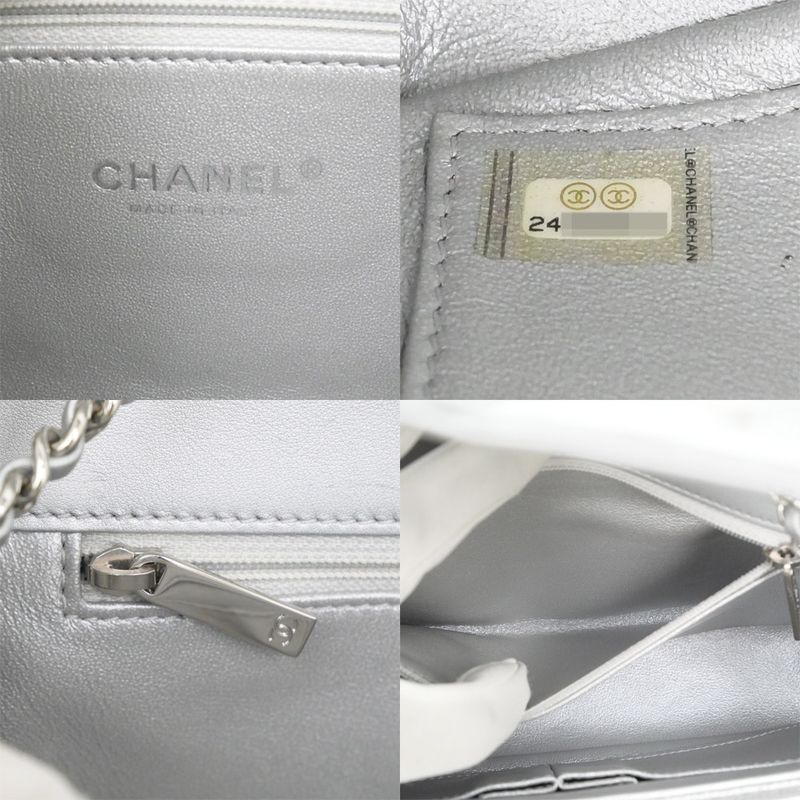 Chanel Small Chain Shoulder Bag Filigree Caviar Leather Silver Hardware — view 7