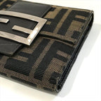 Fendi Zucca Trifold Wallet Compact FF Plate Canvas Leather Brown — view 4