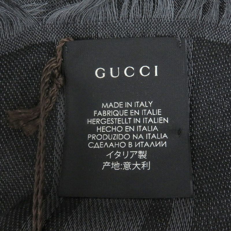 Gucci Wool Silk GG Logo Diamante Checked Fringe Stole Scarf Shawl Gray — view 8