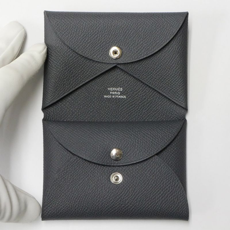 Hermes Calvi Duo Ardoise Epson Coin Case Card Gray — view 5