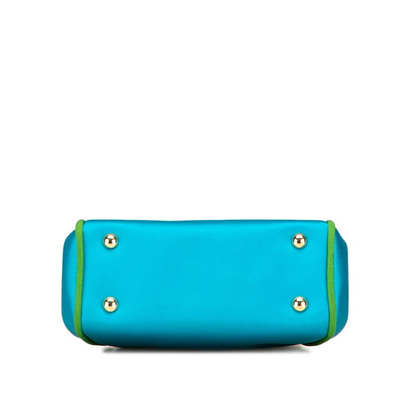 Dior Gusset Shoulder Bag 2-Way Blue Green Satin Canvas — view 3