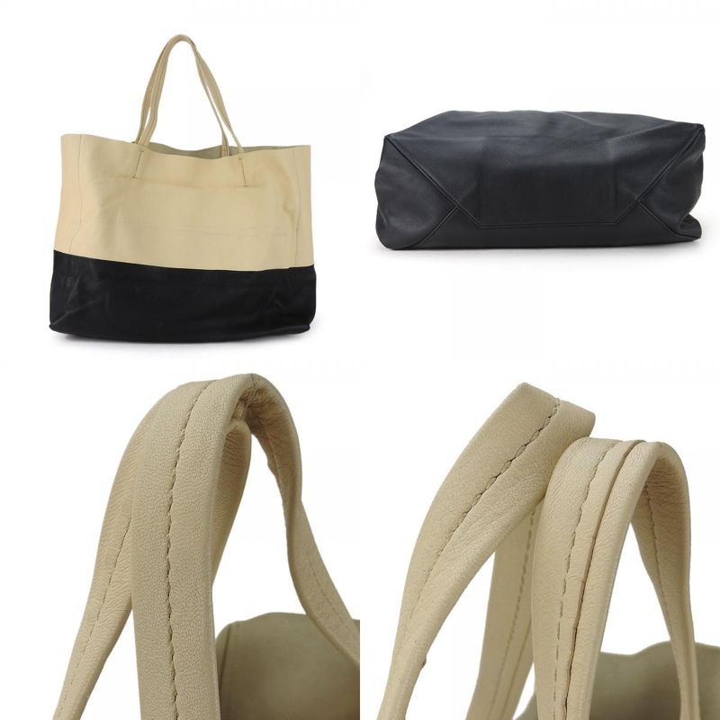 Celine Tote Bag Horizontal Cabas ebt Leather Beige Black Gold Hardware — view 3