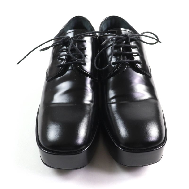 Prada Back Logo Platform Lace Up Leather Shoes Black 35.5 and Storage — view 4