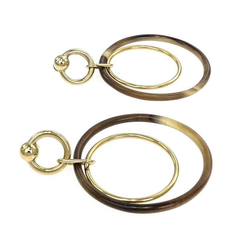 Hermes Amulet Duo Earrings Buffalo Horn Brown Gold Hardware Accessories — view 4