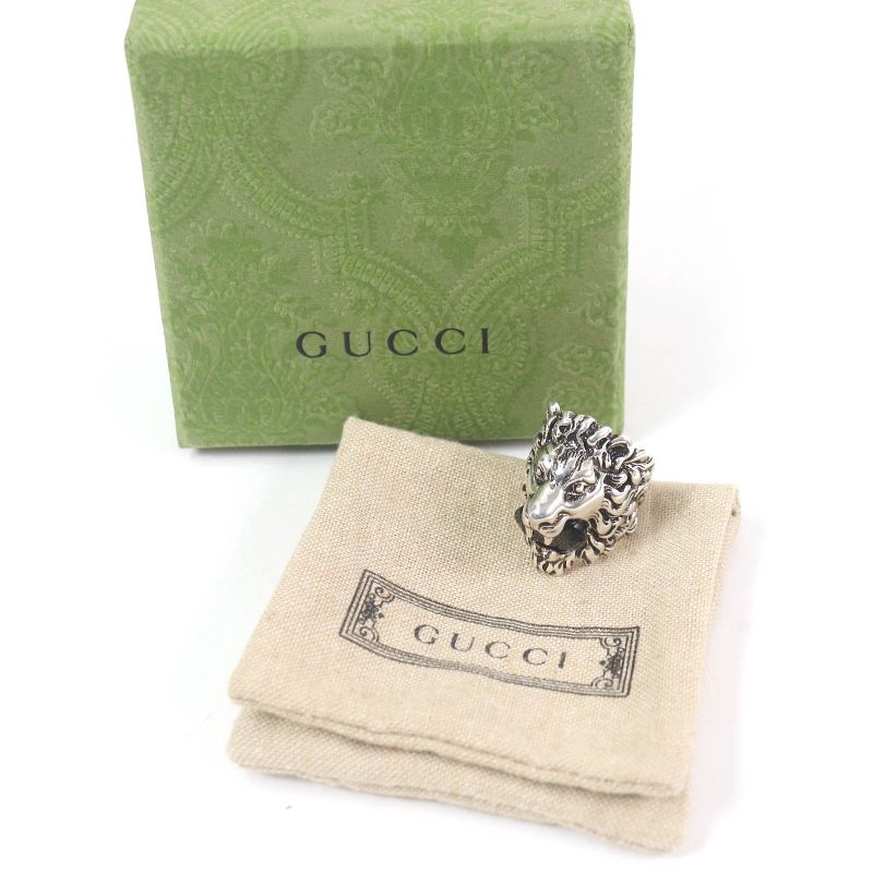 Gucci Lion Head Ring Accessory Colored Stone Silver Black 16 — view 3