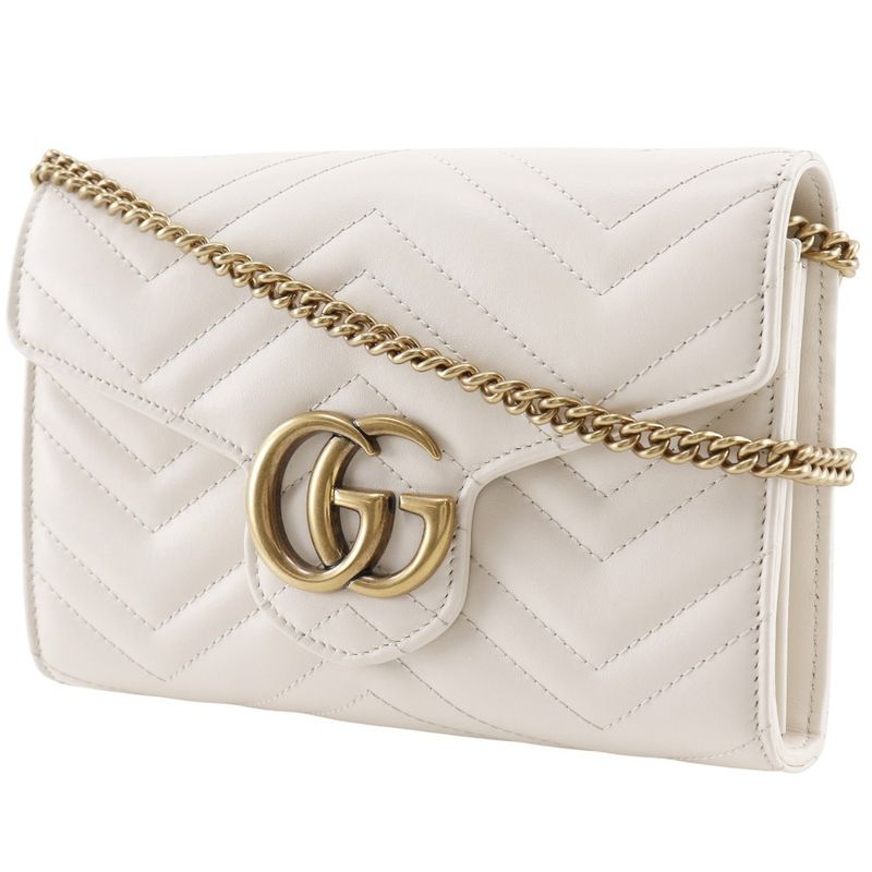 Gucci GG Marmont Chain Shoulder 2-Way Clutch Calf White — view 2