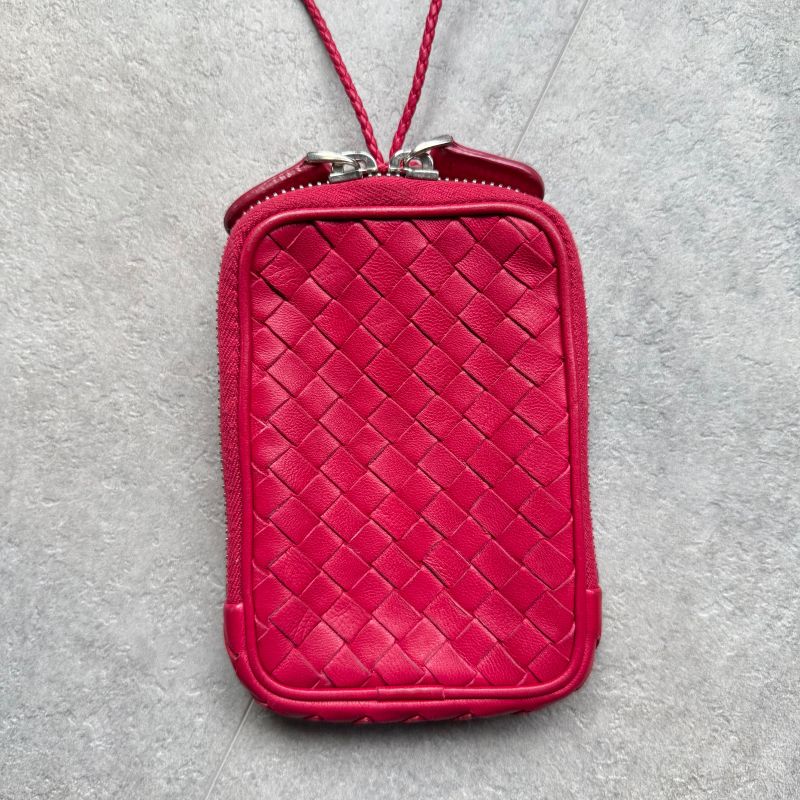 Bottega Veneta Intrecciato Leather Coin Case Card Strap Mini Wallet