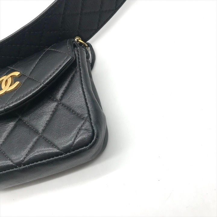 Chanel CC Logo Push Lock Mini Quilted Waist Pouch Black — view 5