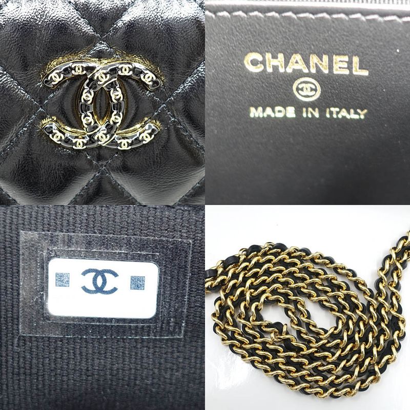 Chanel Chain Clutch 2-Way Bag Hand Shoulder Leather Black — view 9