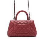 Chanel Quilted Coco Handle 2-Way Handbag Caviar Leather Red With Silver Hardware — view 4