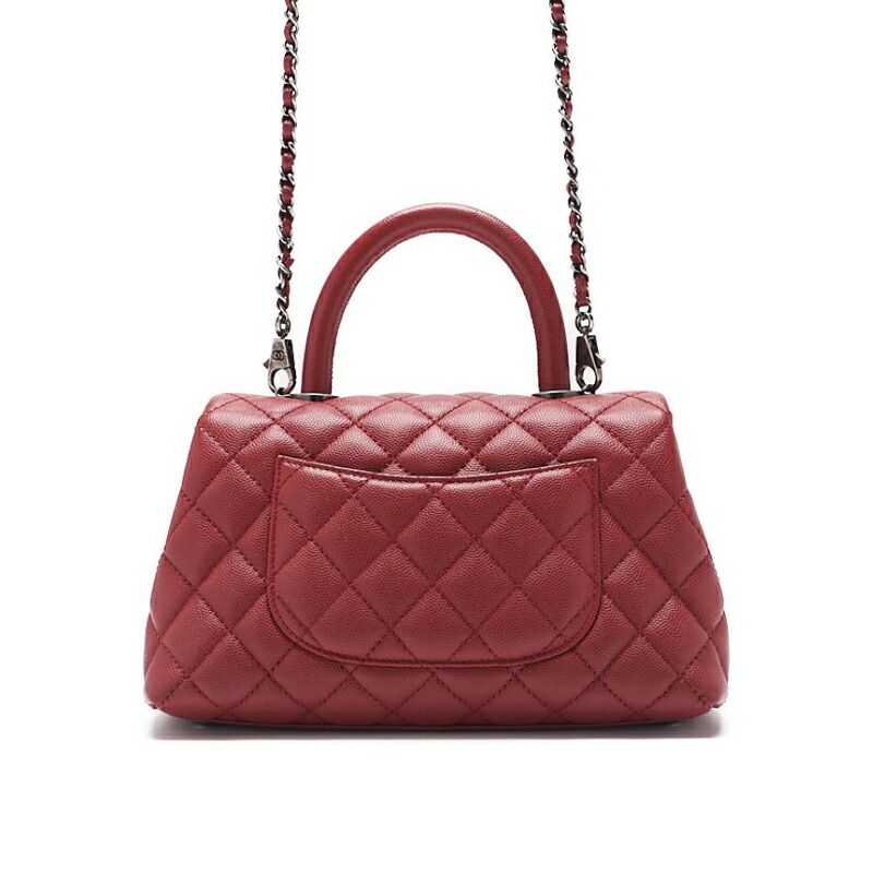 Chanel Quilted Coco Handle 2-Way Handbag Caviar Leather Red With Silver Hardware — view 4