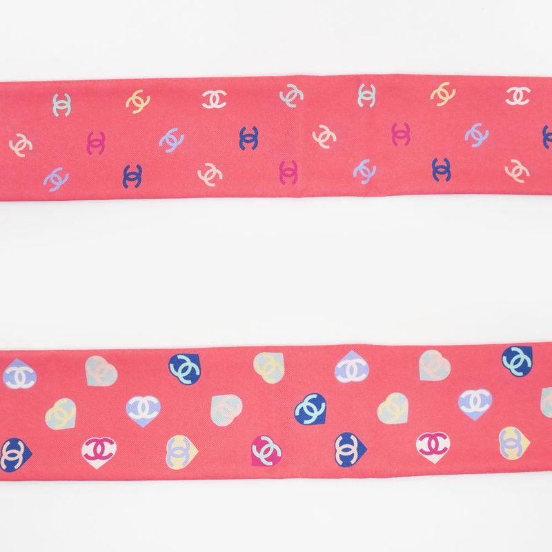 Chanel Headband Twill Pink Coco Mark 100% Silk Scarf Accessories — view 5