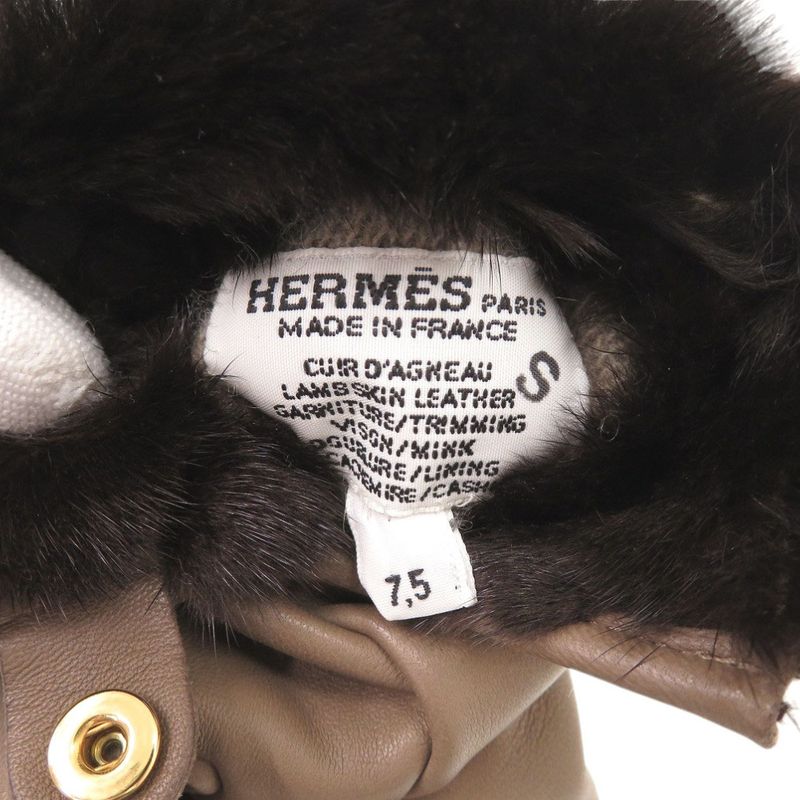 Hermes Cashmere Lambskin Size 75 Brown Gloves 1415 — view 5