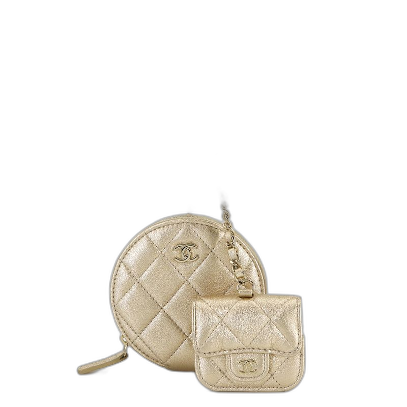 Chanel Quilted Coin Case Airpods Pro Leather Metallic