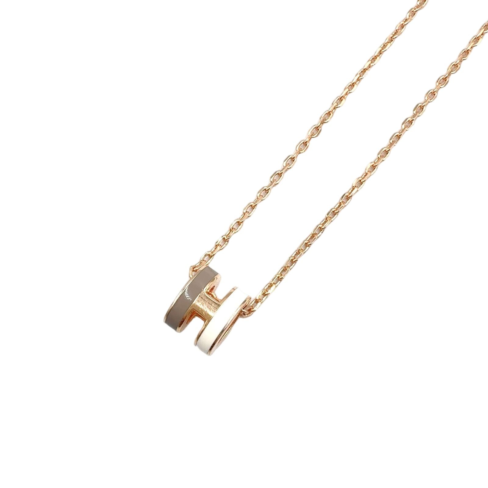 Hermes Pop Mini Cover le Metal Enamel Gray Beige Pink Gold White Necklace — view 2