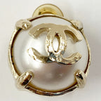 Chanel Coco Mark Pearl Earrings Accessories Gold White — view 3