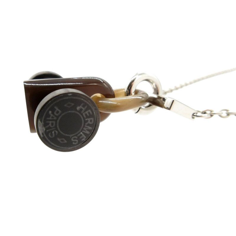 Hermes Mobile H Necklace Metal Buffalo Horn Silver Brown 0372 — view 4