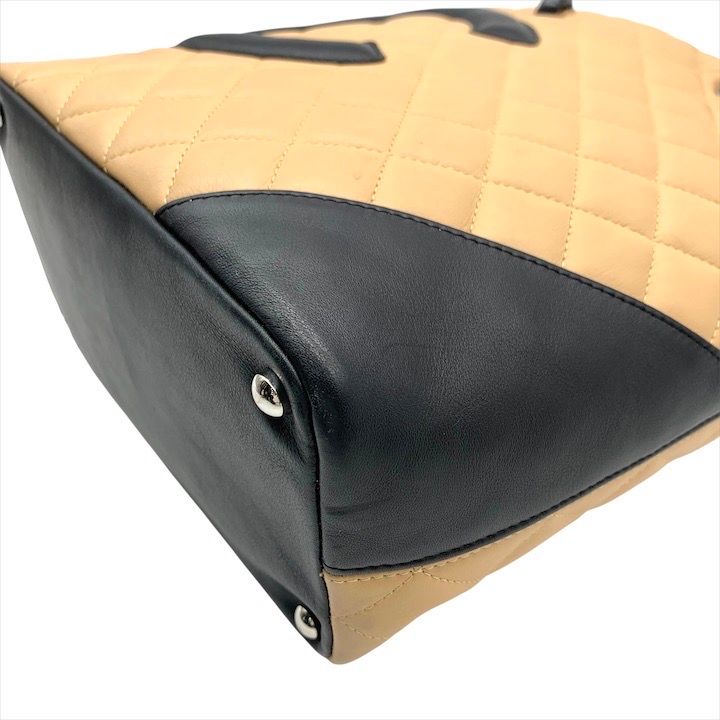 Chanel Cambon Quilted Leather CC Logo Hand Bag Beige Black Bag — view 5
