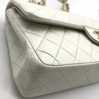 Chanel CC Logo Turnlock Lambskin Double Flap Chain Shoulder Bag White — view 5