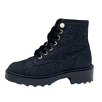 Chanel Boots Short Shoes Fabric Black Coco Mark Lace Up Pearl — view 3