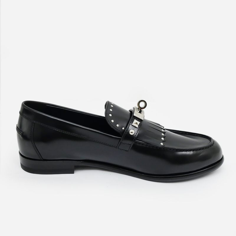 Hermes D'estaing Moccasins Loafers Z Size 38 1 2 Black Studs — view 2