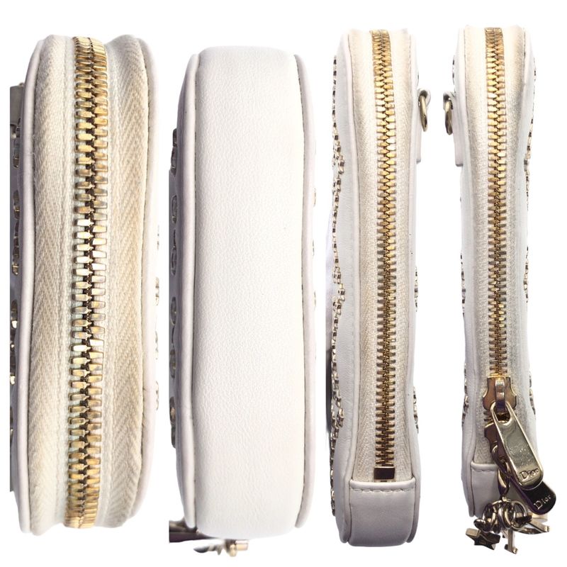 Dior Lady White Gold Hardware Shoulder Bag Phone Pouch — view 7